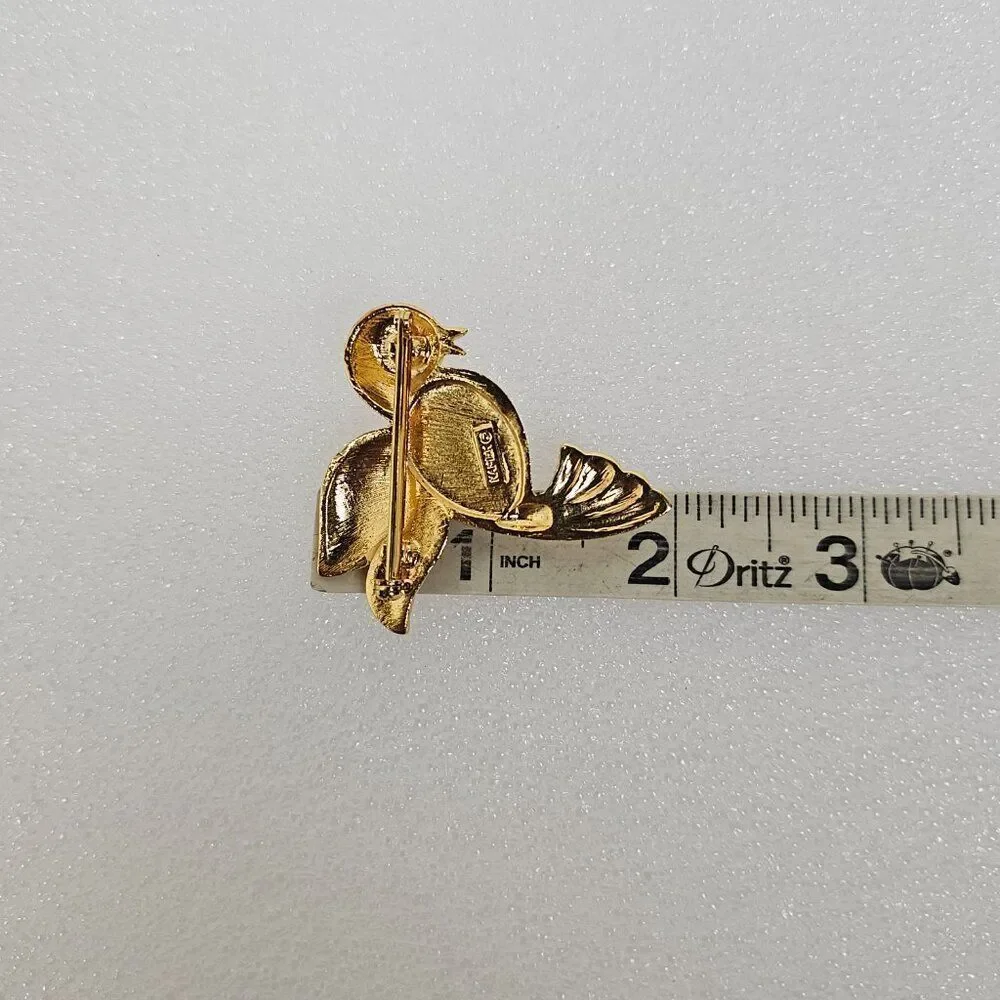 Vintage Napier Bird Brooch Pin Hummingbird Faux Pearl Cabochon Gold‎ Tone Metal